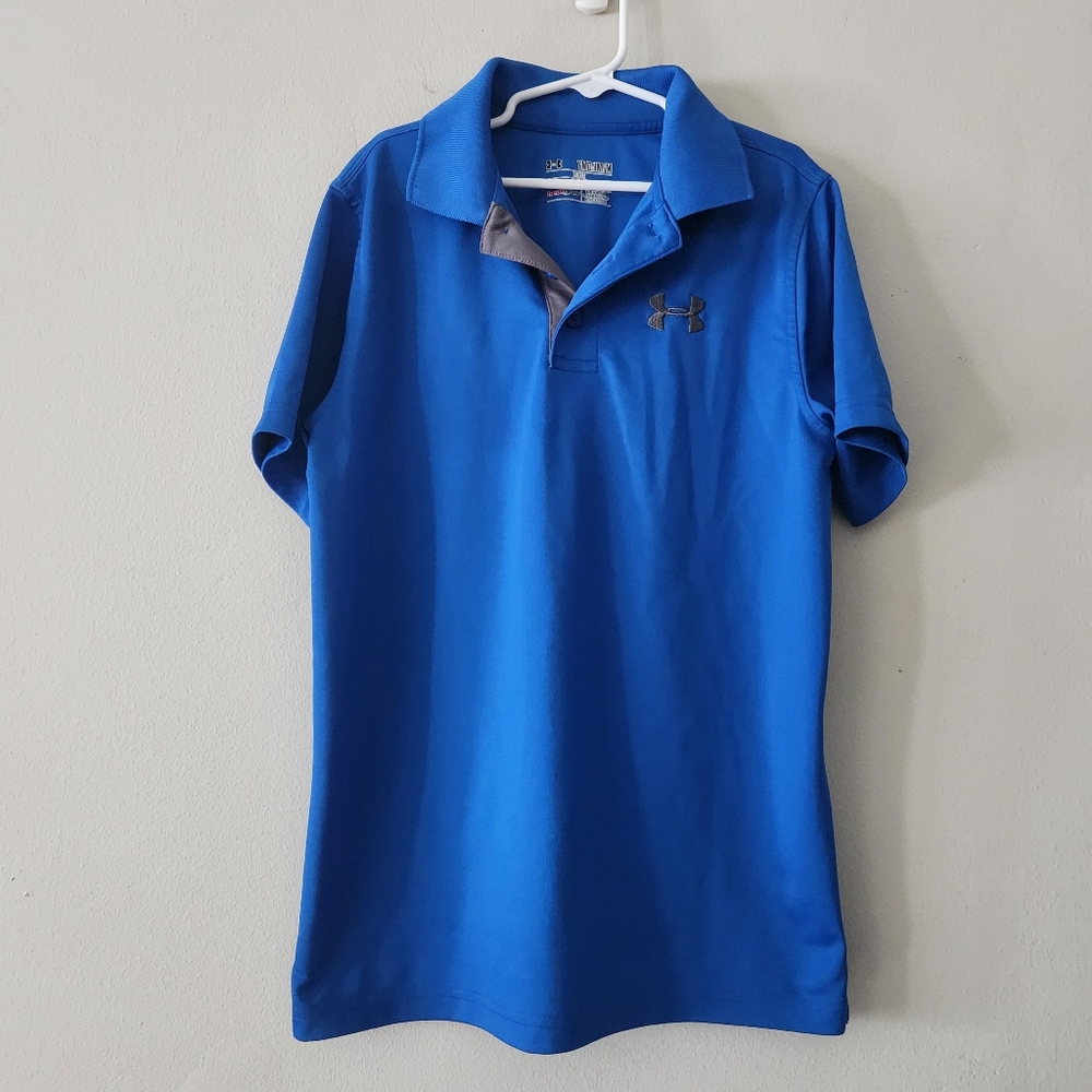 Under Armour Kids Vibrant Blue Polo Size Medium Loose Fit Shirt Casual